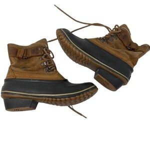 Sorel Winter Boots Fancy Lace II Waterproof Leather Rubber Brown Size 8.5 Womens